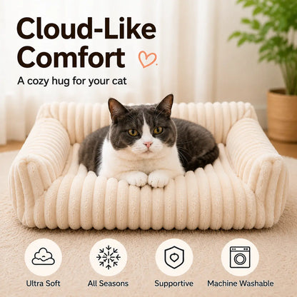 Premium Fluffy Fleece Pet Sofa Bed - 4 Stylish Designs, Thick Mat, Washable Cover, Cozy Indoor & Outdoor Use for Dogs and Cats