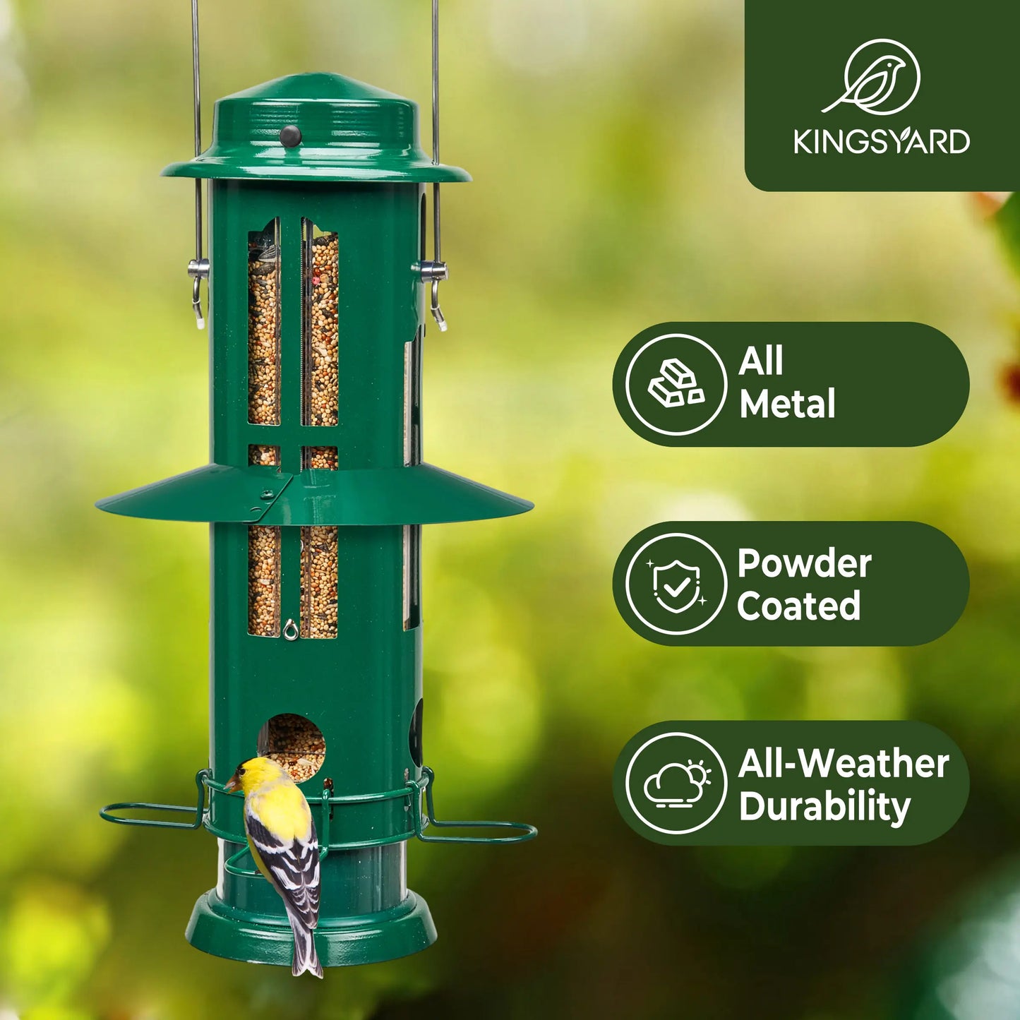 Kingsyard Weight-Activated Metal Bird Feeder with Squirrel Protection and 3Lb Capacity for Backyard Birdwatching