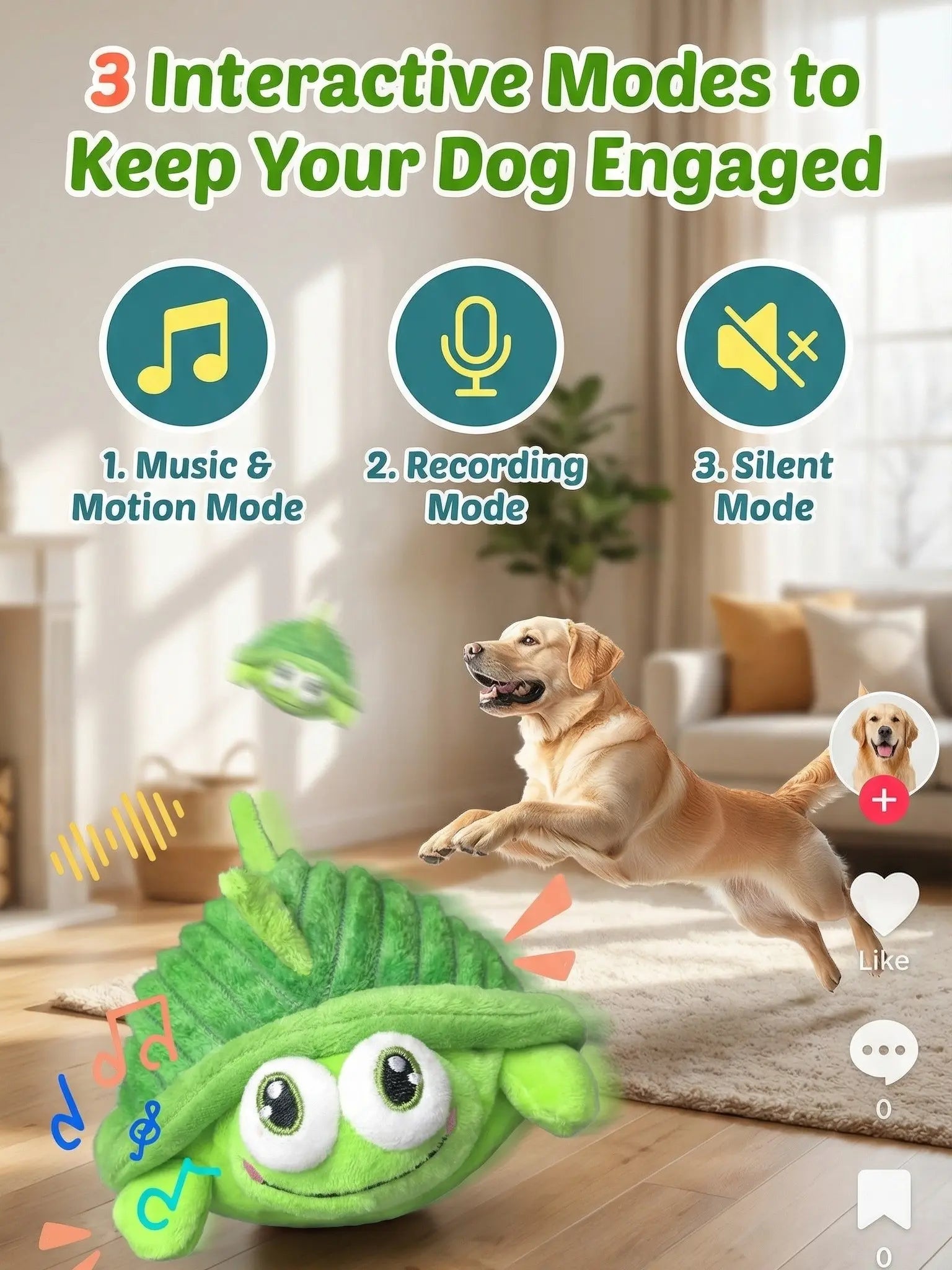 Motion Activated Interactive Dog Ball - Rechargeable Automatic Rolling Toy with Squeaker for Dogs and Cats of All Sizes, Durable Indoor and Outdoor Pet Entertainment