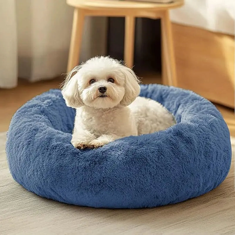 JOLLYVOGUE Medium Calming Dog Bed - 31-Inch Washable Donut Design with Anti-Slip and Anti-Anxiety Features for Pets Up to 45 lbs (Smoke Grey)