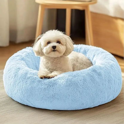 JOLLYVOGUE Medium Calming Dog Bed - 31-Inch Washable Donut Design with Anti-Slip and Anti-Anxiety Features for Pets Up to 45 lbs (Smoke Grey)