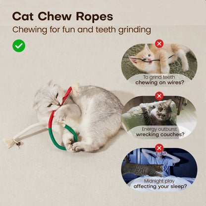 Potaroma Set of 3 Cat Chew Ropes - Dental Care and Calming Interactive Toys for Indoor Kittens