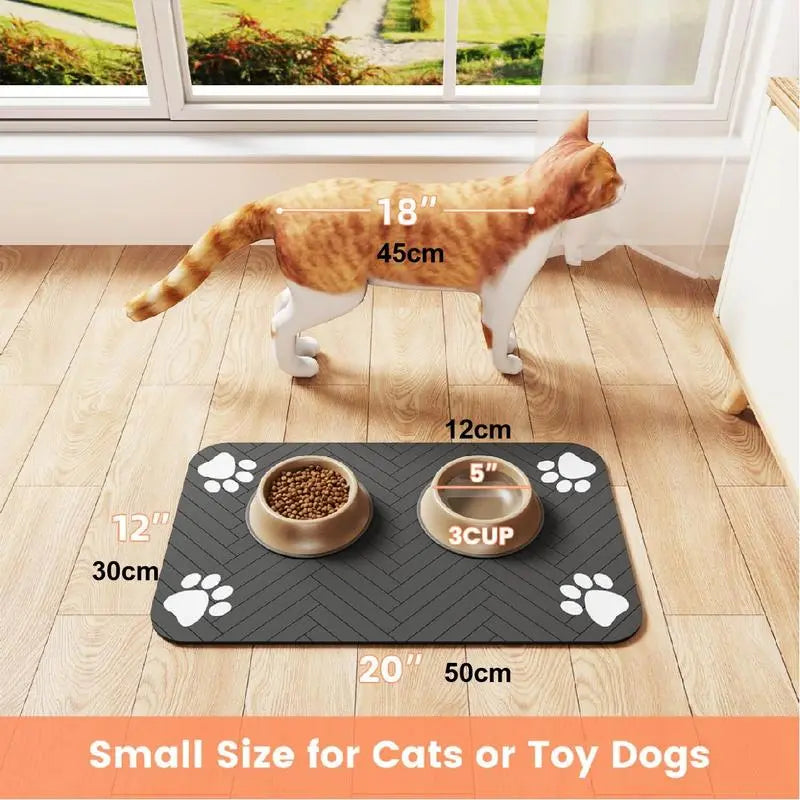 Quick-Drying Absorbent Pet Feeding Mat for Dogs and Cats with Non-Slip Rubber Bottom and Dark Polyester Surface, Ideal for Indoor Use, Lightweight Design for Small and Large Pets