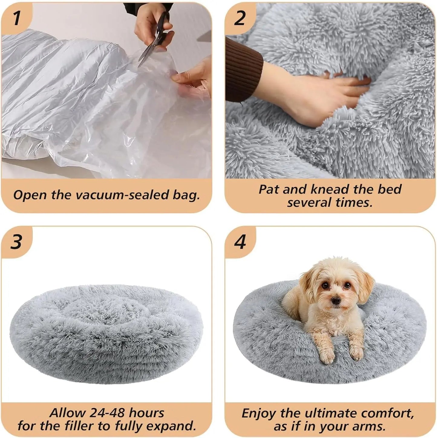 JOLLYVOGUE Medium Calming Dog Bed - 31-Inch Washable Donut Design with Anti-Slip and Anti-Anxiety Features for Pets Up to 45 lbs (Smoke Grey)