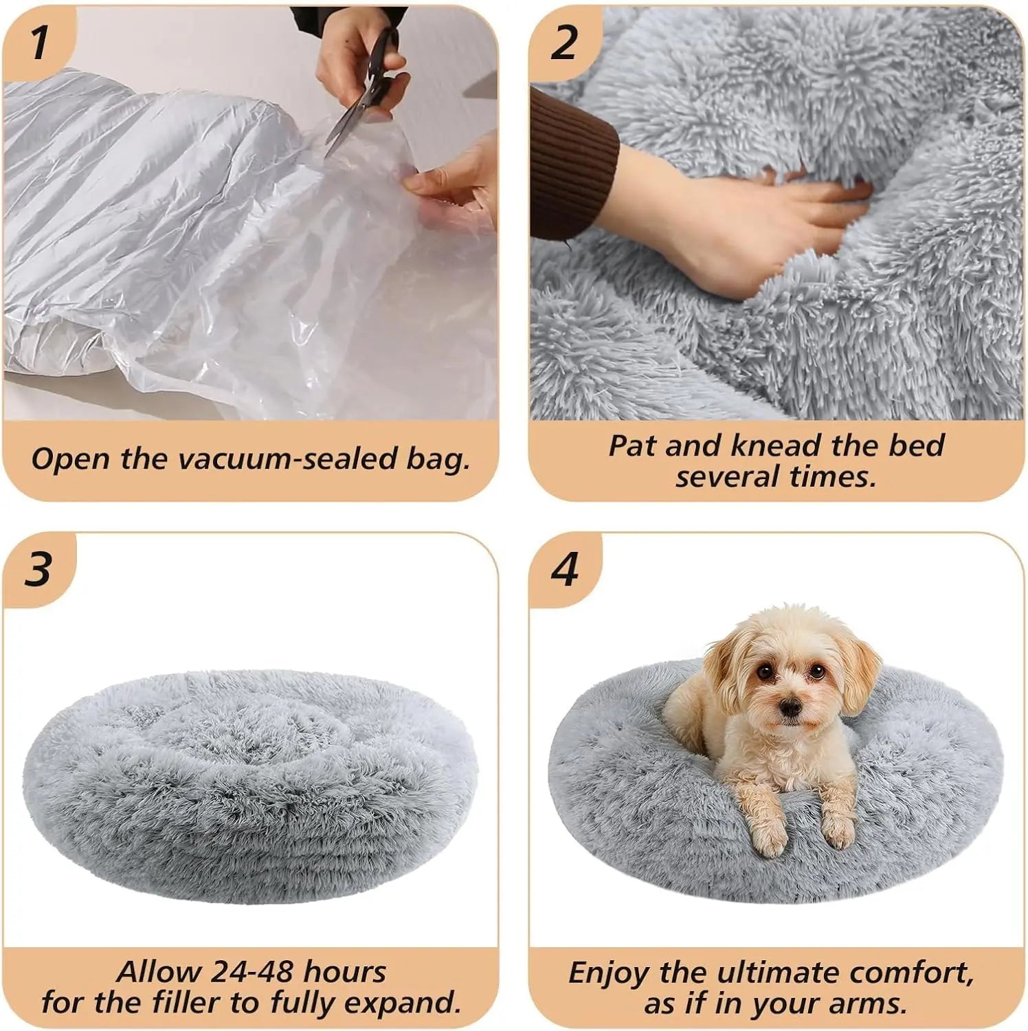 JOLLYVOGUE Medium Calming Dog Bed - 31-Inch Washable Donut Design with Anti-Slip and Anti-Anxiety Features for Pets Up to 45 lbs (Smoke Grey)