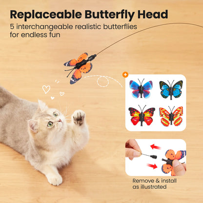 Potaroma Non-Toxic Interactive Butterfly Cat Wand - Electric Spinning and Shaking Toy with Rechargeable USB, Suction Cup, Handheld and Self-Play Modes for Cats and Kittens