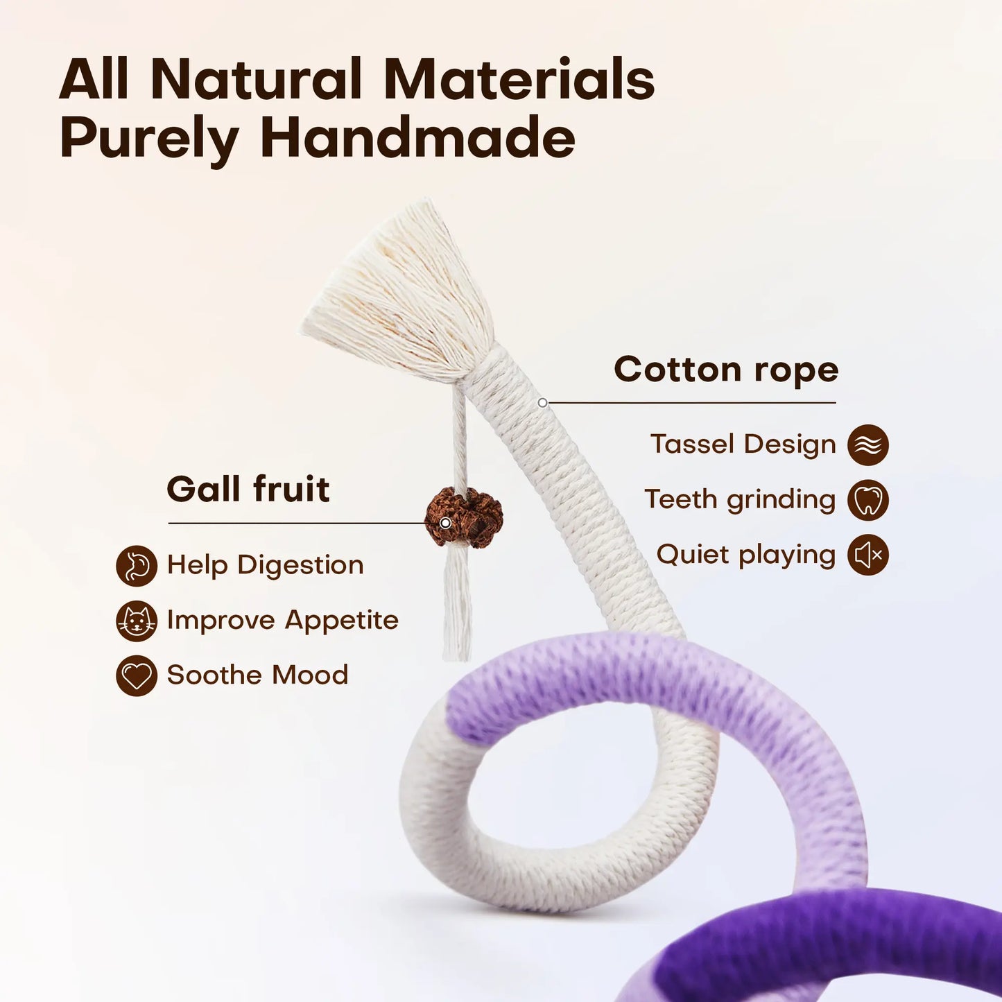 Potaroma Set of 3 Cat Chew Ropes - Dental Care and Calming Interactive Toys for Indoor Kittens